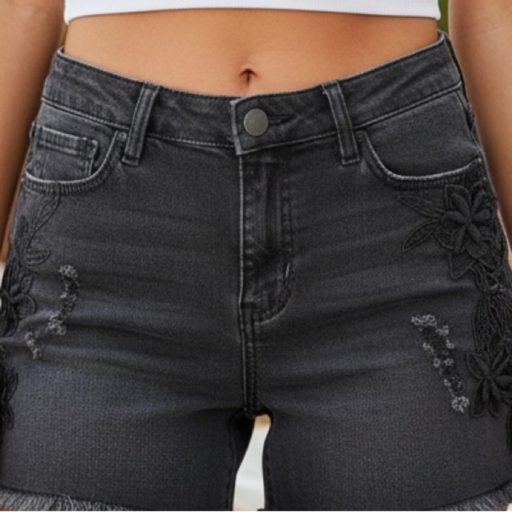 Mudd Black Jean Shorts with Floral Detail